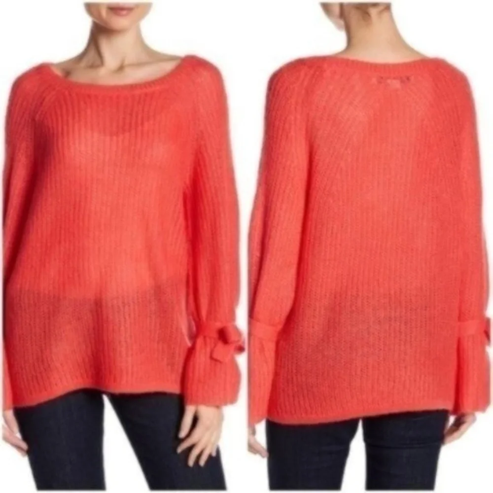 Project Naadam Open Knit Tied Bell Sleeve sweater